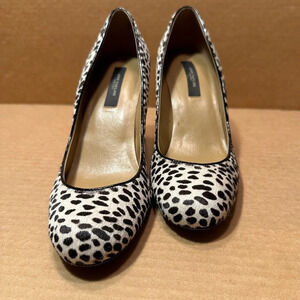 Ann Taylor Kamela Wedge‎ Haircalf shoes in winter white, size 8. 3" heel.